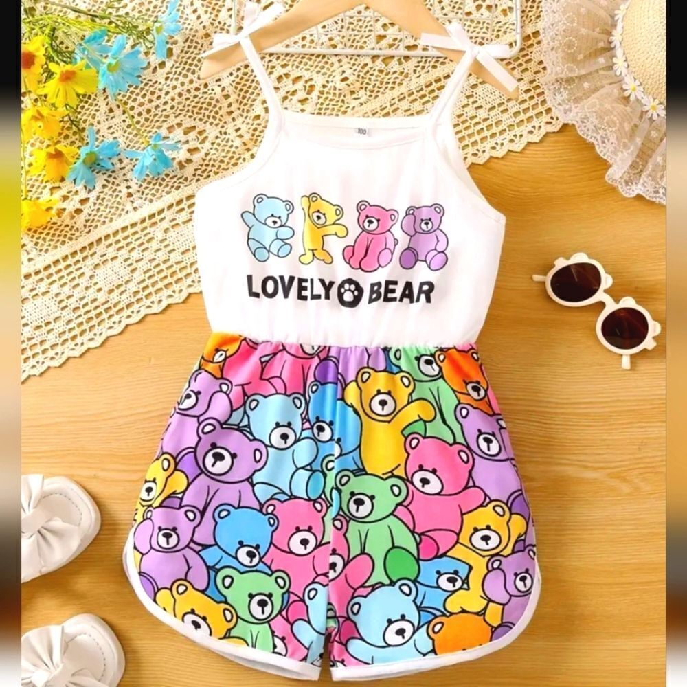 Girl's cute graphic cartoon bear romper sz 3-4Y